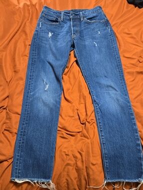 Levi's Medium Blue Straight Jeans with Frayed Hem